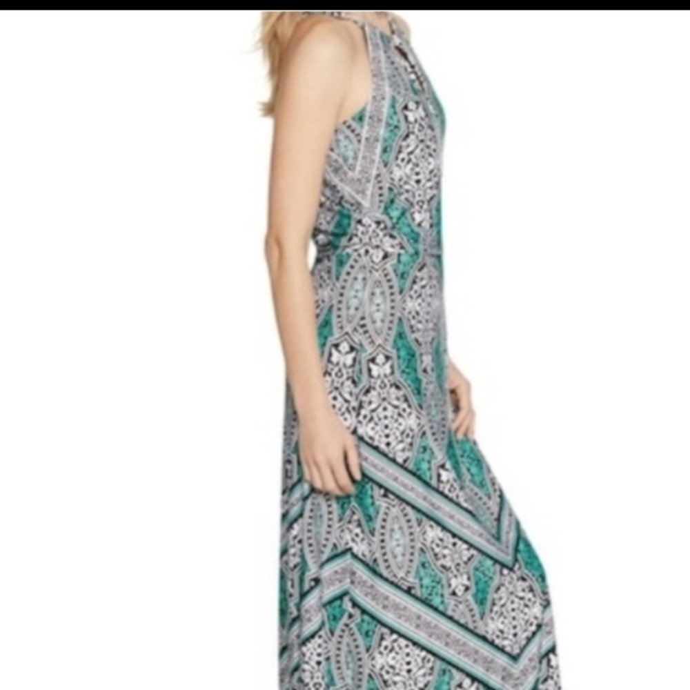 White House Black Market Teal and Black Patterned Maxi Dress - Picture 7 of 8